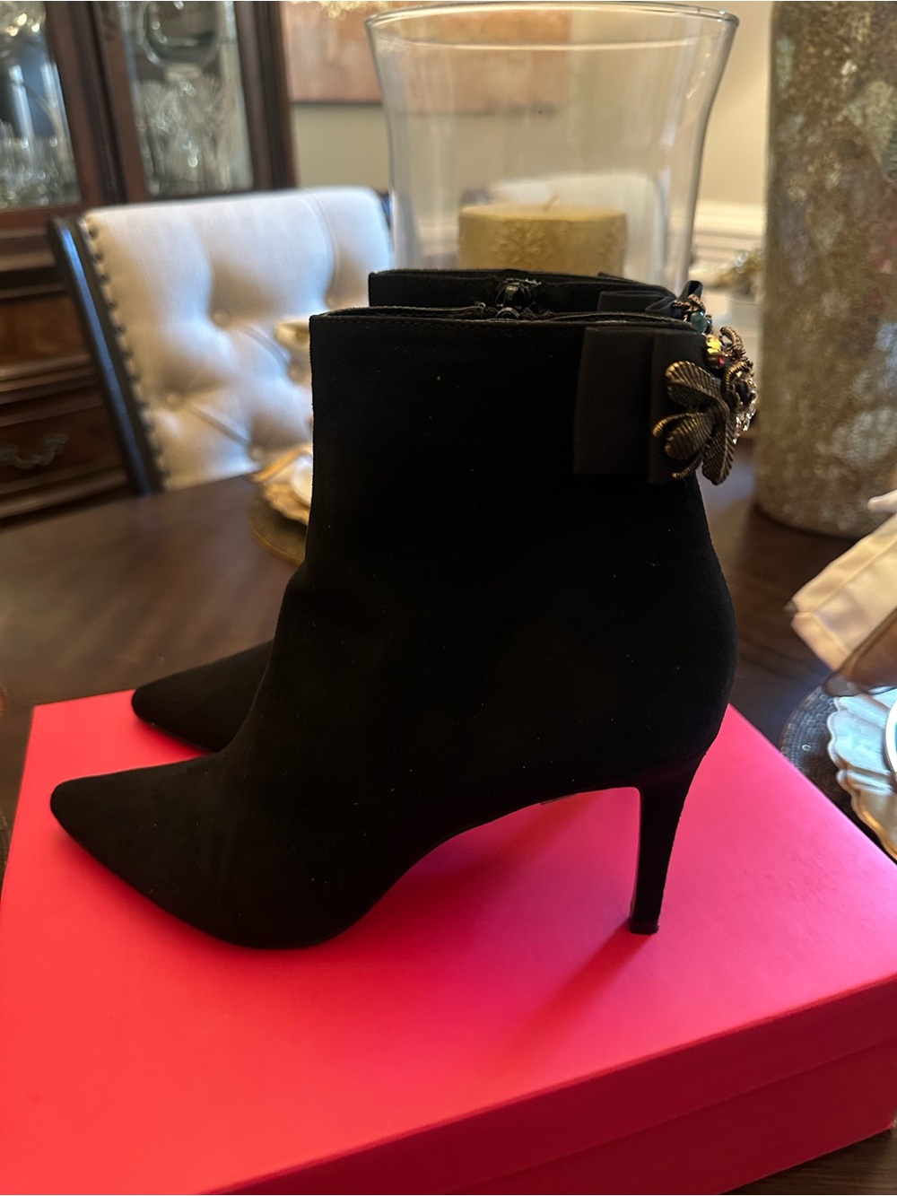 Slightly Worn Size 8 Betsey Johnson Black Embellished Ankle Booties